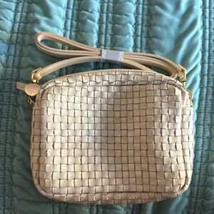 Clare V midi sac. Cream woven leather. New without tags